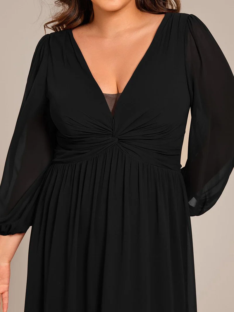ever TRU|Robe de soirée élégante en mousseline de soie à manches longues et plissée