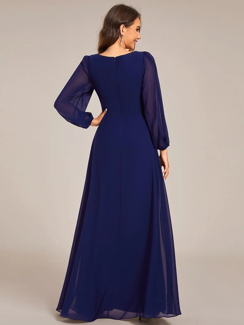 ever TRU|Robe de soirée élégante en mousseline de soie à manches longues et plissée