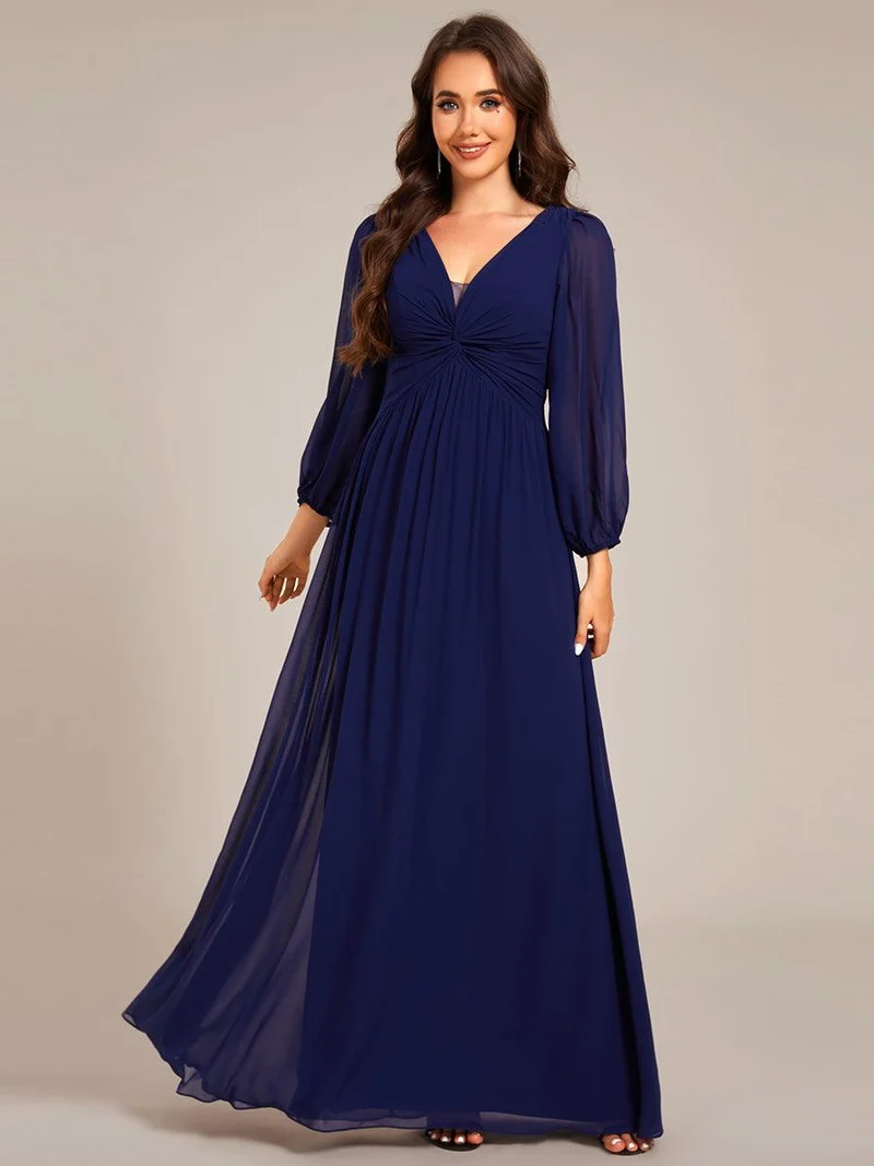ever TRU|Robe de soirée élégante en mousseline de soie à manches longues et plissée