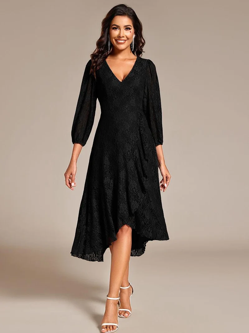 ever CAMILLE|Robe de mariée mi-longue élégante en dentelle à manches longues et coupe trapèze(Vente finale)