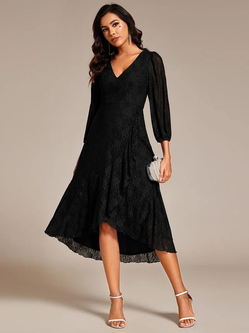 ever CAMILLE|Robe de mariée mi-longue élégante en dentelle à manches longues et coupe trapèze(Vente finale)