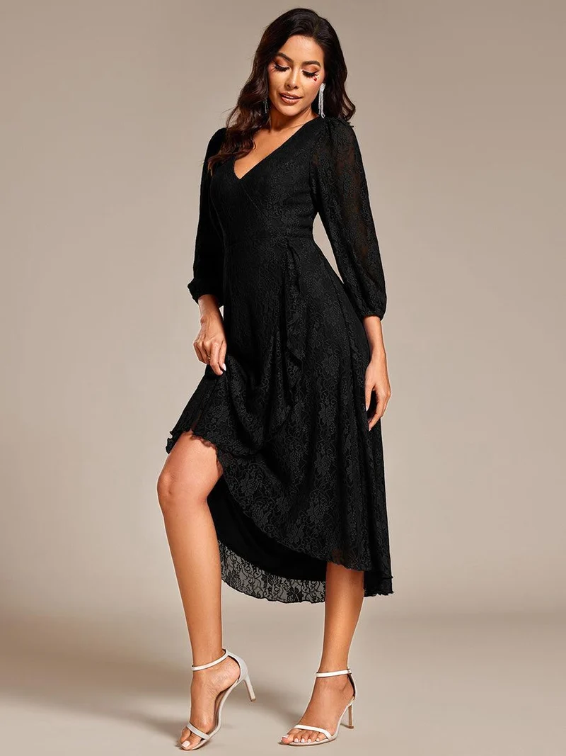 ever CAMILLE|Robe de mariée mi-longue élégante en dentelle à manches longues et coupe trapèze(Vente finale)