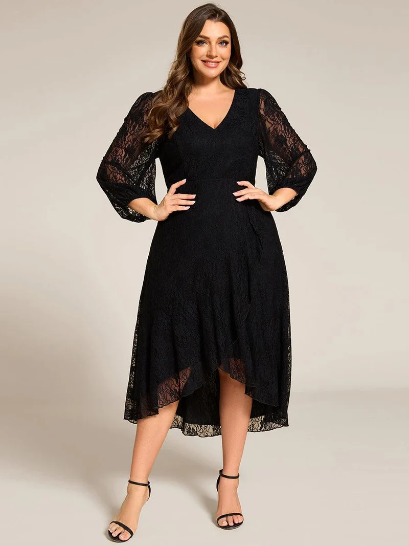 ever CAMILLE|Robe de mariée mi-longue élégante en dentelle à manches longues et coupe trapèze(Vente finale)