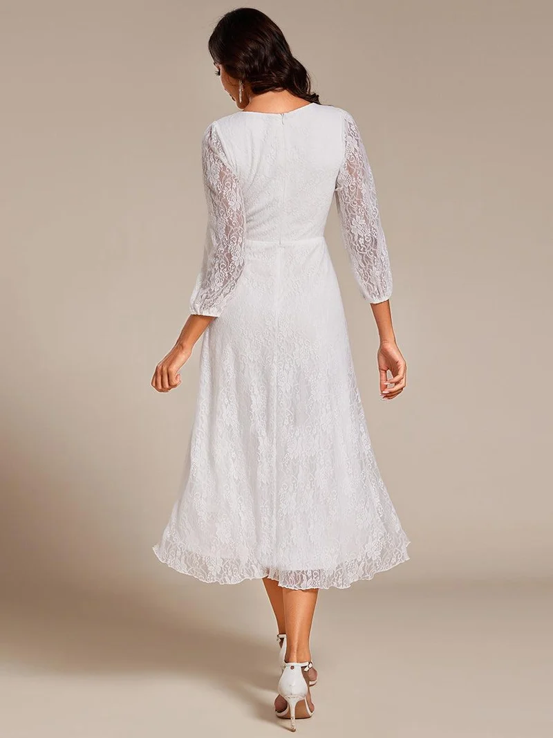 ever CAMILLE|Robe de mariée mi-longue élégante en dentelle à manches longues et coupe trapèze(Vente finale)