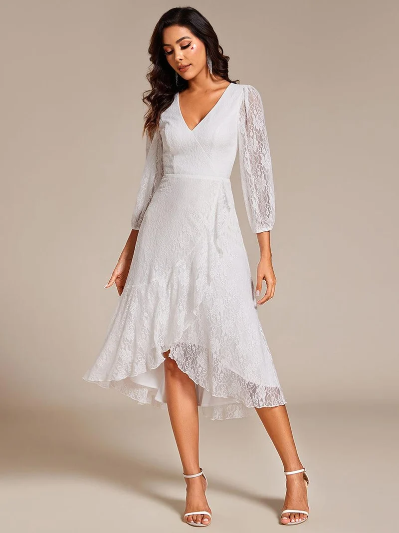 ever CAMILLE|Robe de mariée mi-longue élégante en dentelle à manches longues et coupe trapèze(Vente finale)