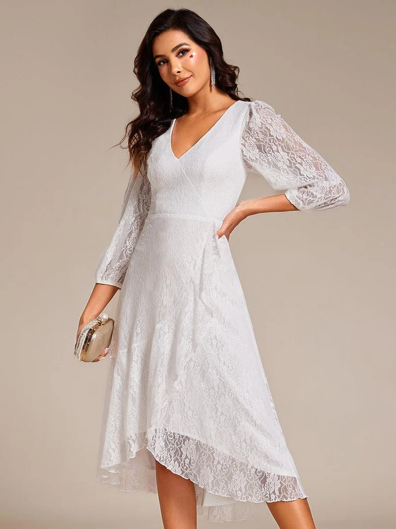 ever CAMILLE|Robe de mariée mi-longue élégante en dentelle à manches longues et coupe trapèze(Vente finale)