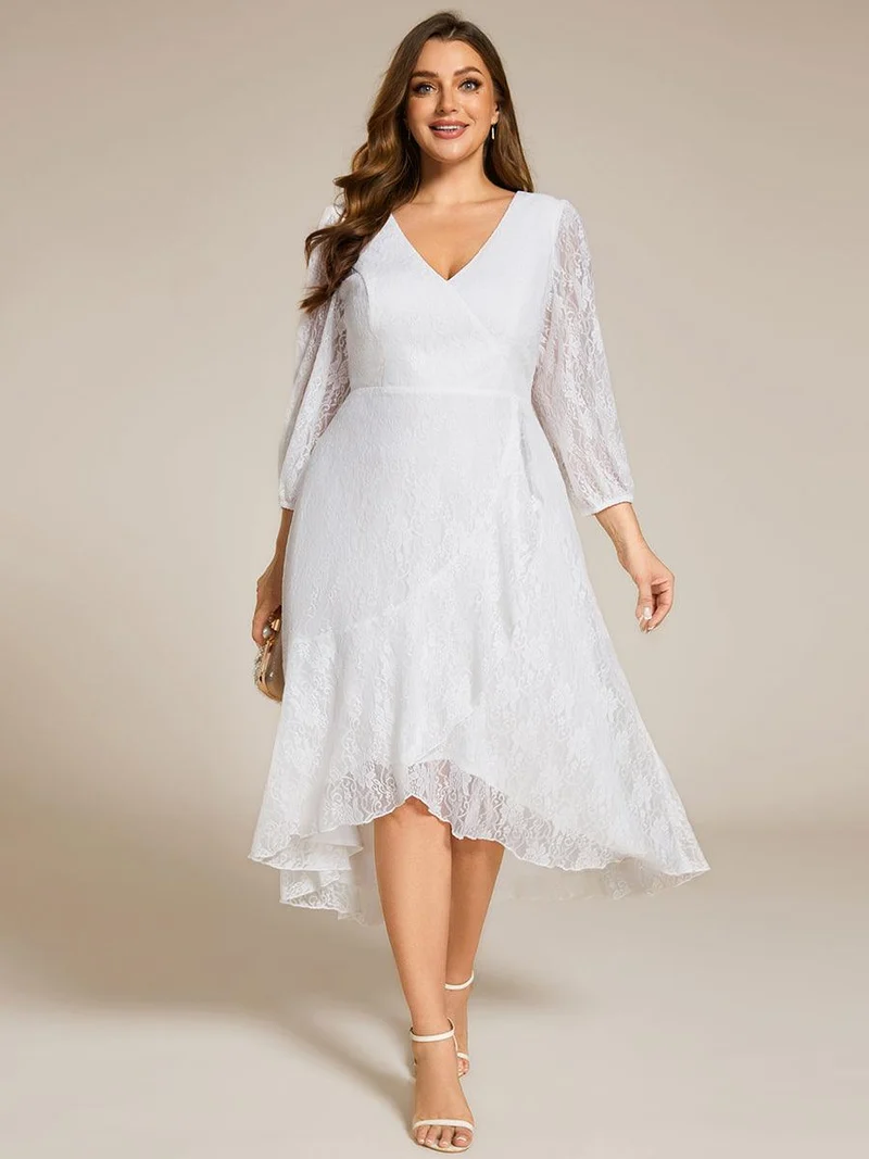 ever CAMILLE|Robe de mariée mi-longue élégante en dentelle à manches longues et coupe trapèze(Vente finale)