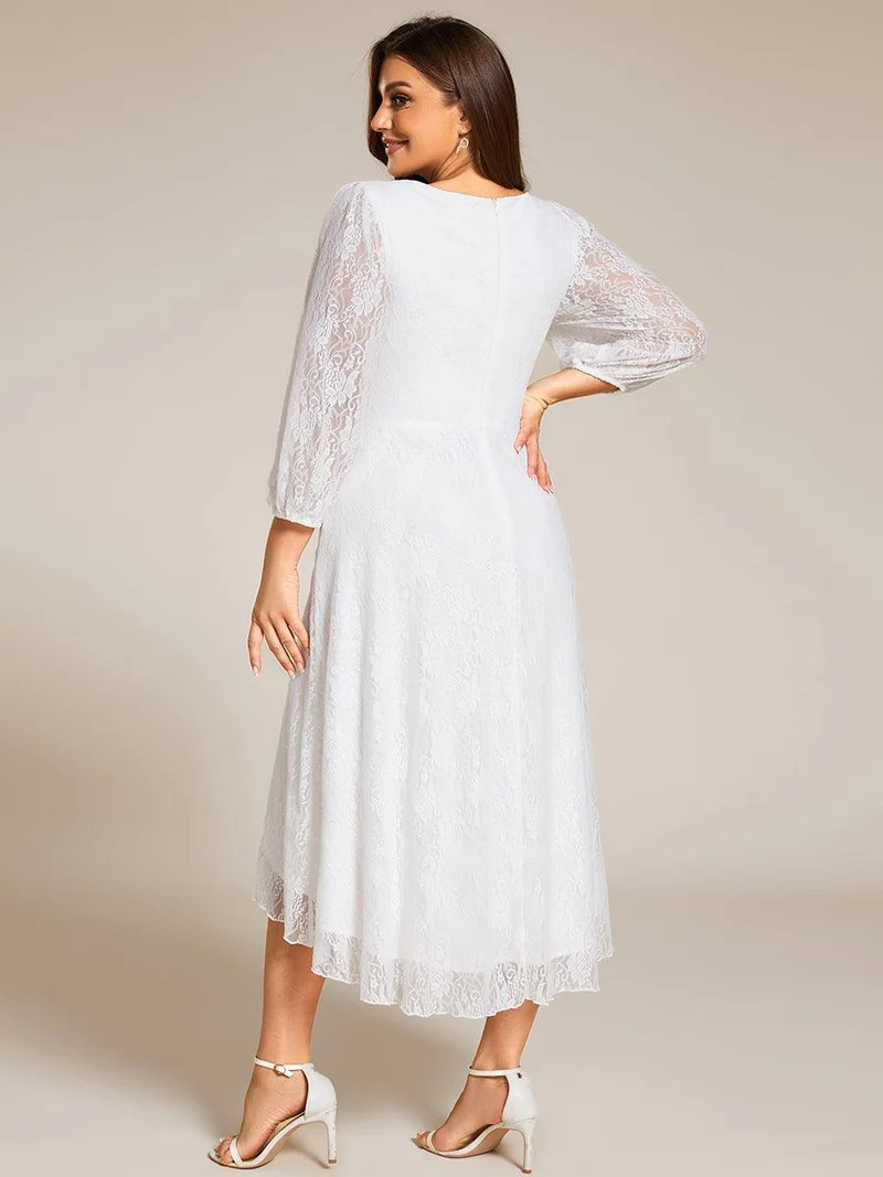 ever CAMILLE|Robe de mariée mi-longue élégante en dentelle à manches longues et coupe trapèze(Vente finale)