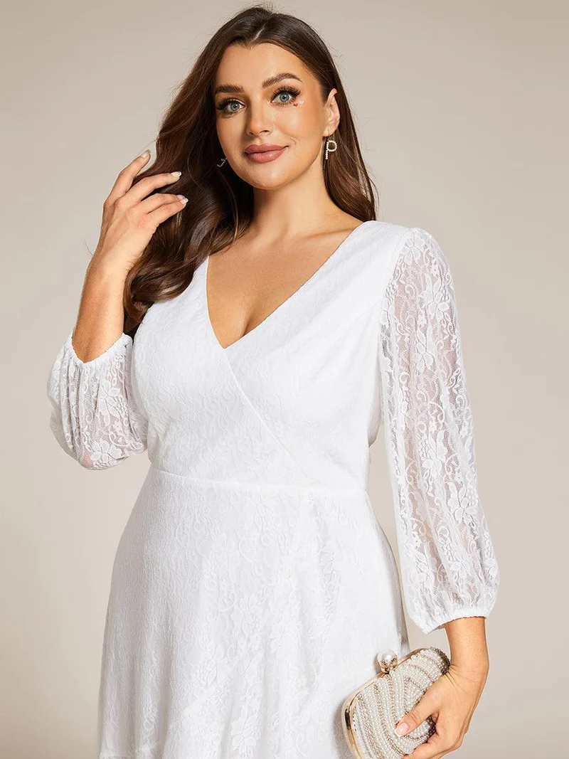 ever CAMILLE|Robe de mariée mi-longue élégante en dentelle à manches longues et coupe trapèze(Vente finale)
