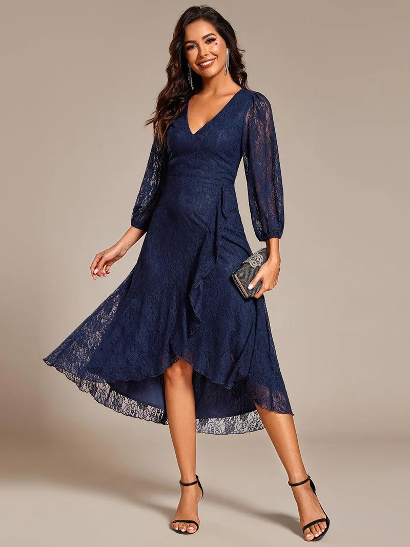ever CAMILLE|Robe de mariée mi-longue élégante en dentelle à manches longues et coupe trapèze(Vente finale)