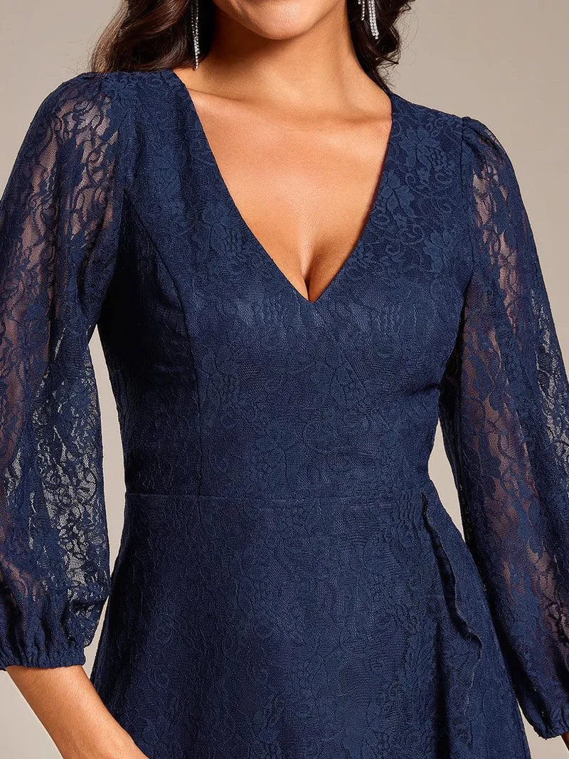 ever CAMILLE|Robe de mariée mi-longue élégante en dentelle à manches longues et coupe trapèze(Vente finale)