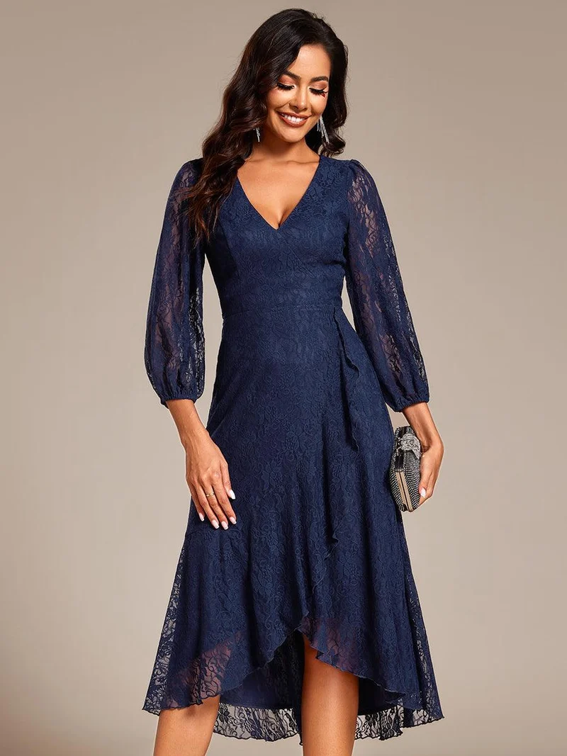 ever CAMILLE|Robe de mariée mi-longue élégante en dentelle à manches longues et coupe trapèze(Vente finale)