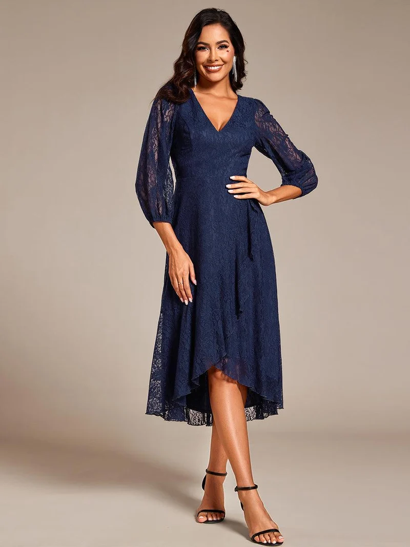 ever CAMILLE|Robe de mariée mi-longue élégante en dentelle à manches longues et coupe trapèze(Vente finale)