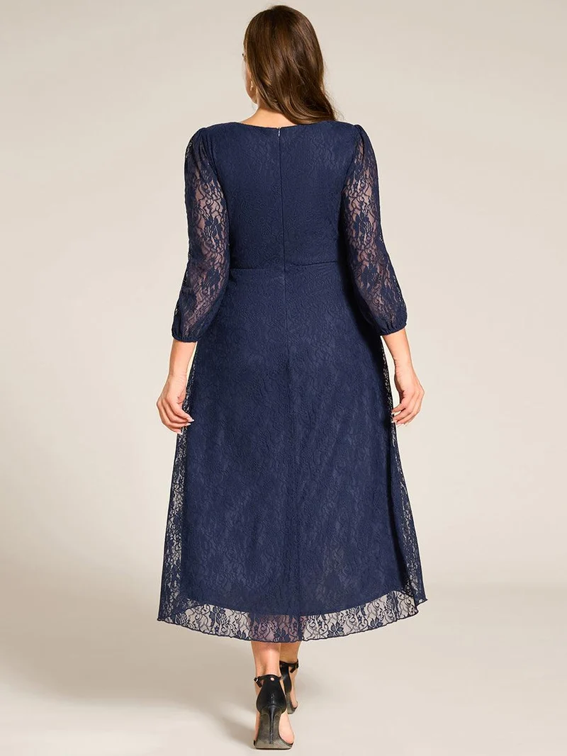 ever CAMILLE|Robe de mariée mi-longue élégante en dentelle à manches longues et coupe trapèze(Vente finale)