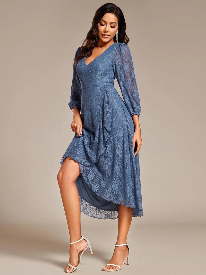 ever CAMILLE|Robe de mariée mi-longue élégante en dentelle à manches longues et coupe trapèze(Vente finale)