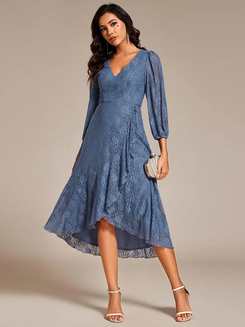 ever CAMILLE|Robe de mariée mi-longue élégante en dentelle à manches longues et coupe trapèze(Vente finale)