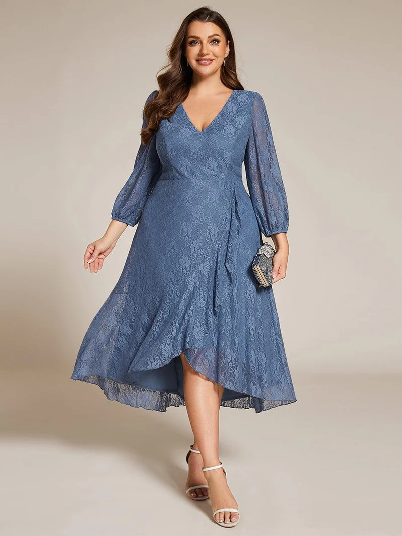 ever CAMILLE|Robe de mariée mi-longue élégante en dentelle à manches longues et coupe trapèze(Vente finale)