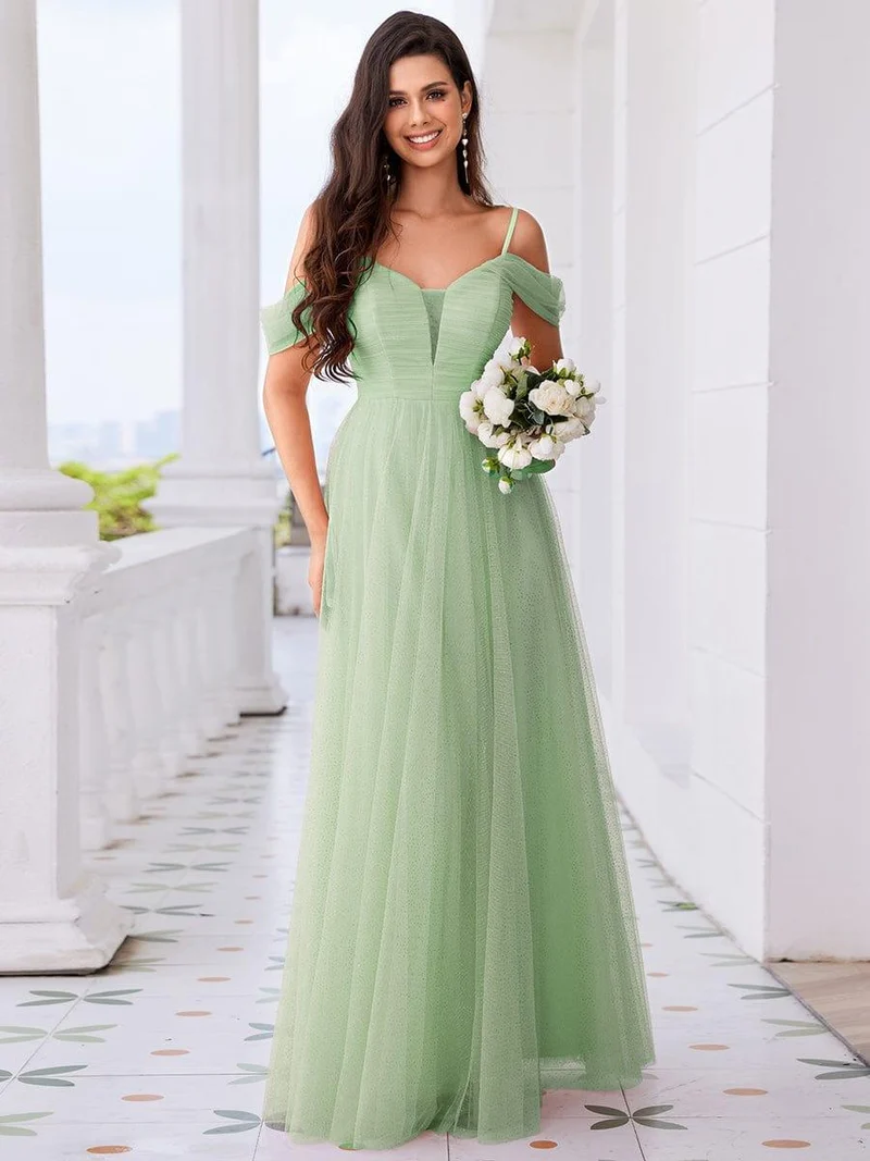 Robe de demoiselle d'honneur trapèze en tulle dos nu avec bretelles spaghetti(Vente finale)