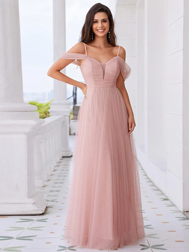 Robe de demoiselle d'honneur trapèze en tulle dos nu avec bretelles spaghetti(Vente finale)