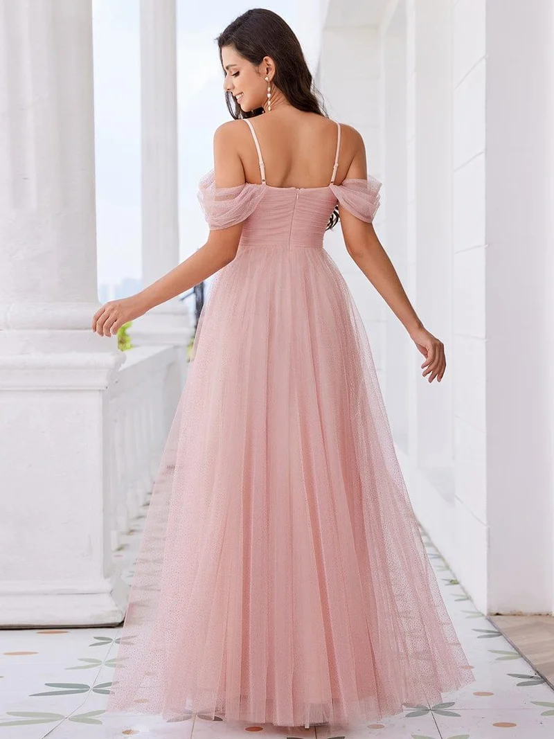 Robe de demoiselle d'honneur trapèze en tulle dos nu avec bretelles spaghetti(Vente finale)