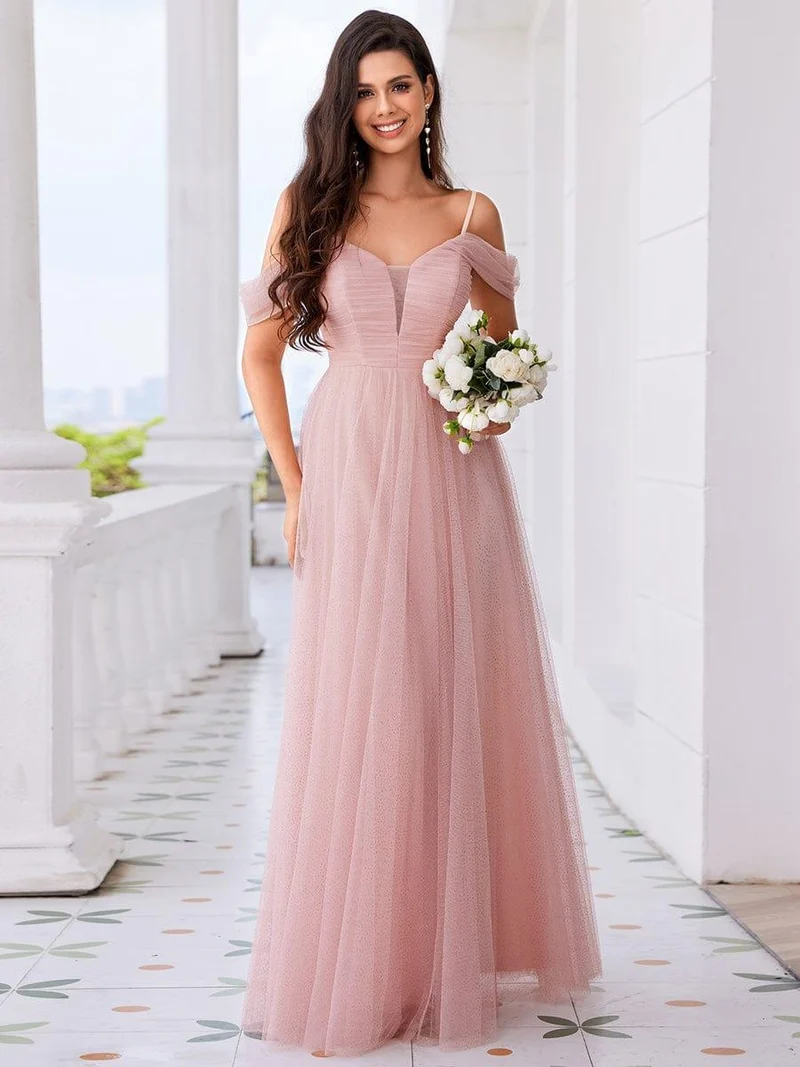 Robe de demoiselle d'honneur trapèze en tulle dos nu avec bretelles spaghetti(Vente finale)
