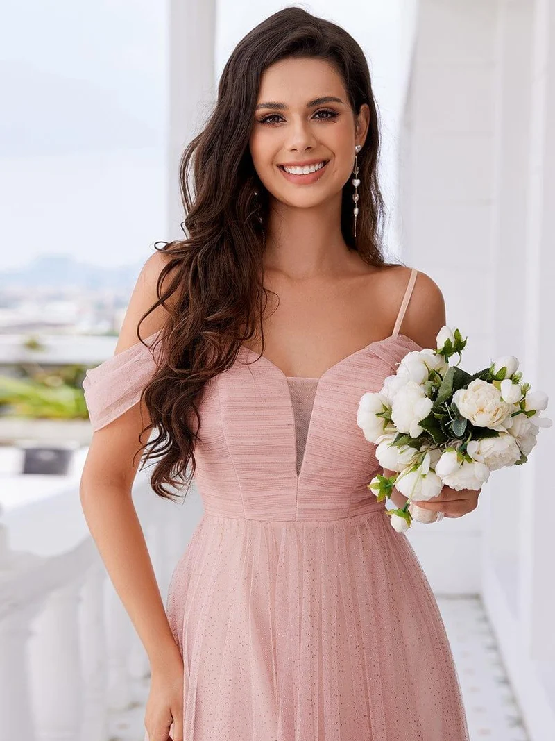 Robe de demoiselle d'honneur trapèze en tulle dos nu avec bretelles spaghetti(Vente finale)