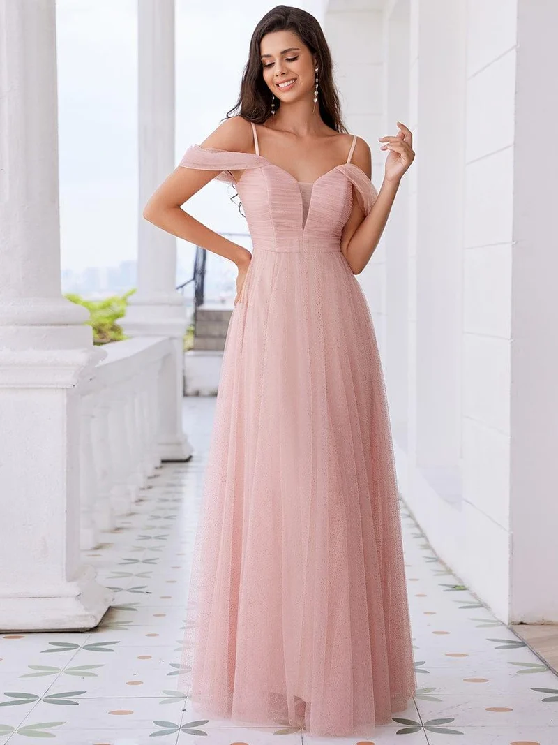 Robe de demoiselle d'honneur trapèze en tulle dos nu avec bretelles spaghetti(Vente finale)