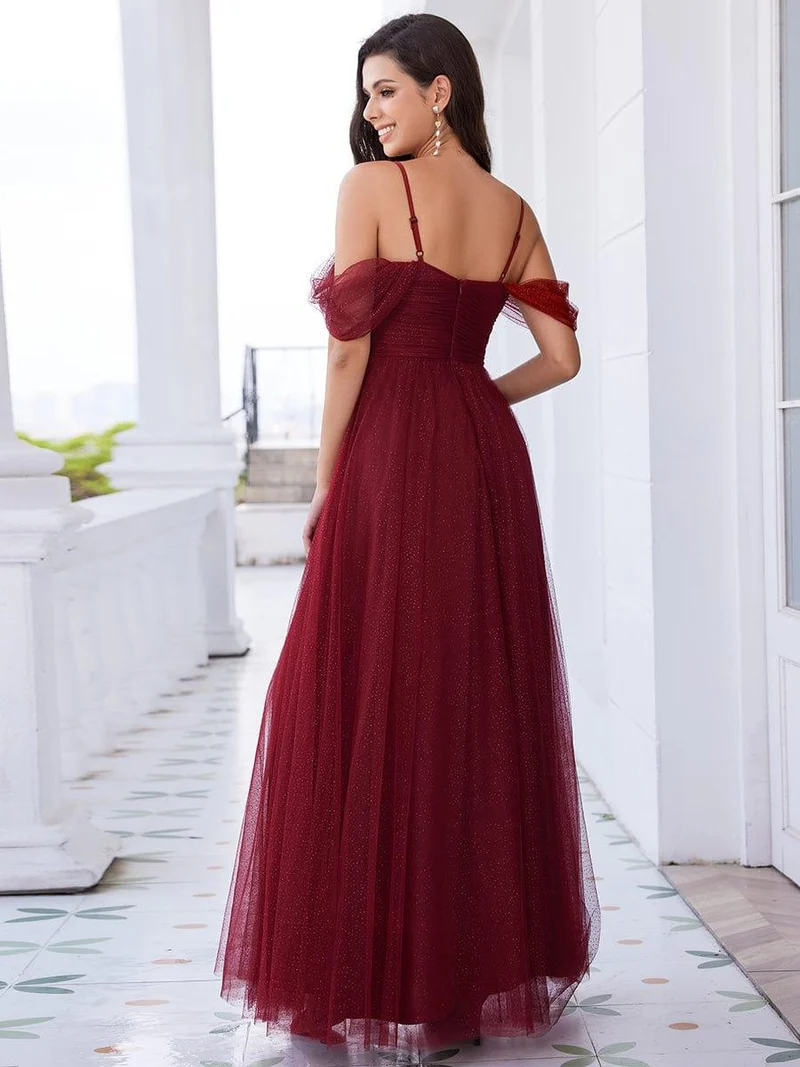 Robe de demoiselle d'honneur trapèze en tulle dos nu avec bretelles spaghetti(Vente finale)