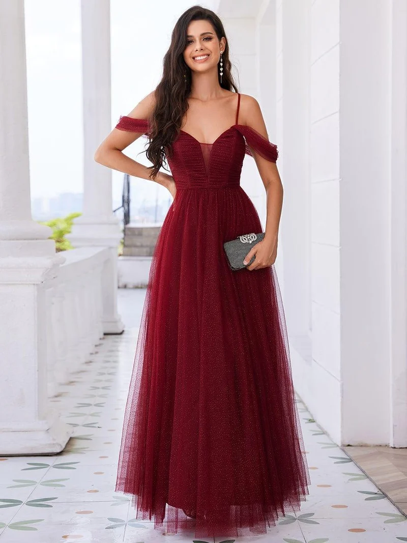 Robe de demoiselle d'honneur trapèze en tulle dos nu avec bretelles spaghetti(Vente finale)