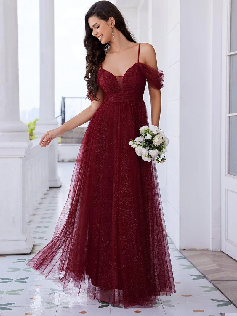 Robe de demoiselle d'honneur trapèze en tulle dos nu avec bretelles spaghetti(Vente finale)