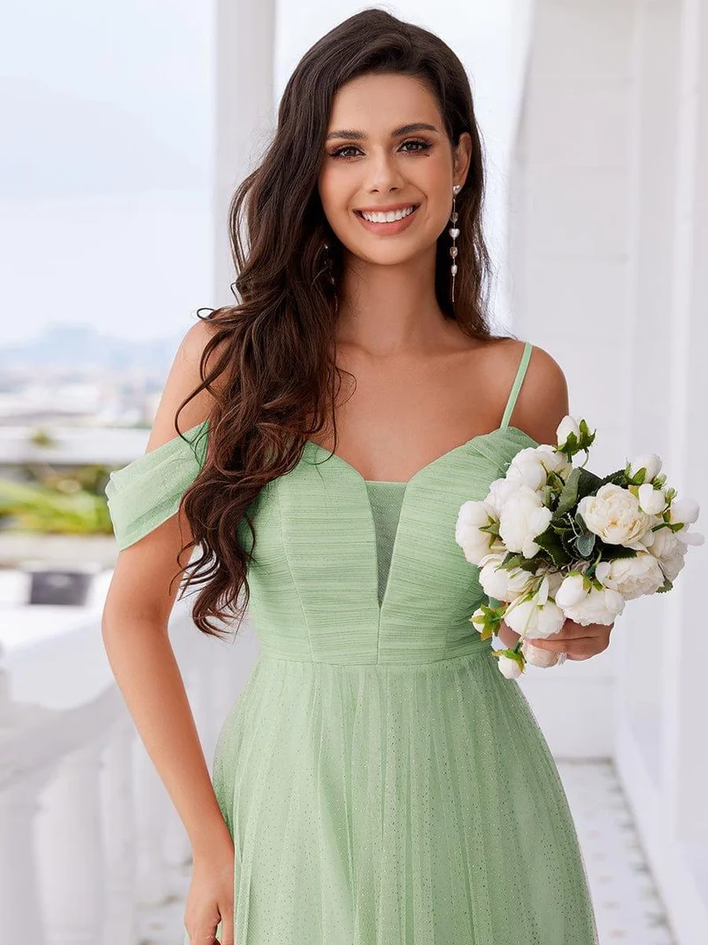 Robe de demoiselle d'honneur trapèze en tulle dos nu avec bretelles spaghetti(Vente finale)