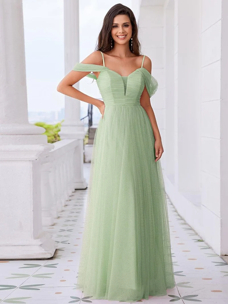 Robe de demoiselle d'honneur trapèze en tulle dos nu avec bretelles spaghetti(Vente finale)