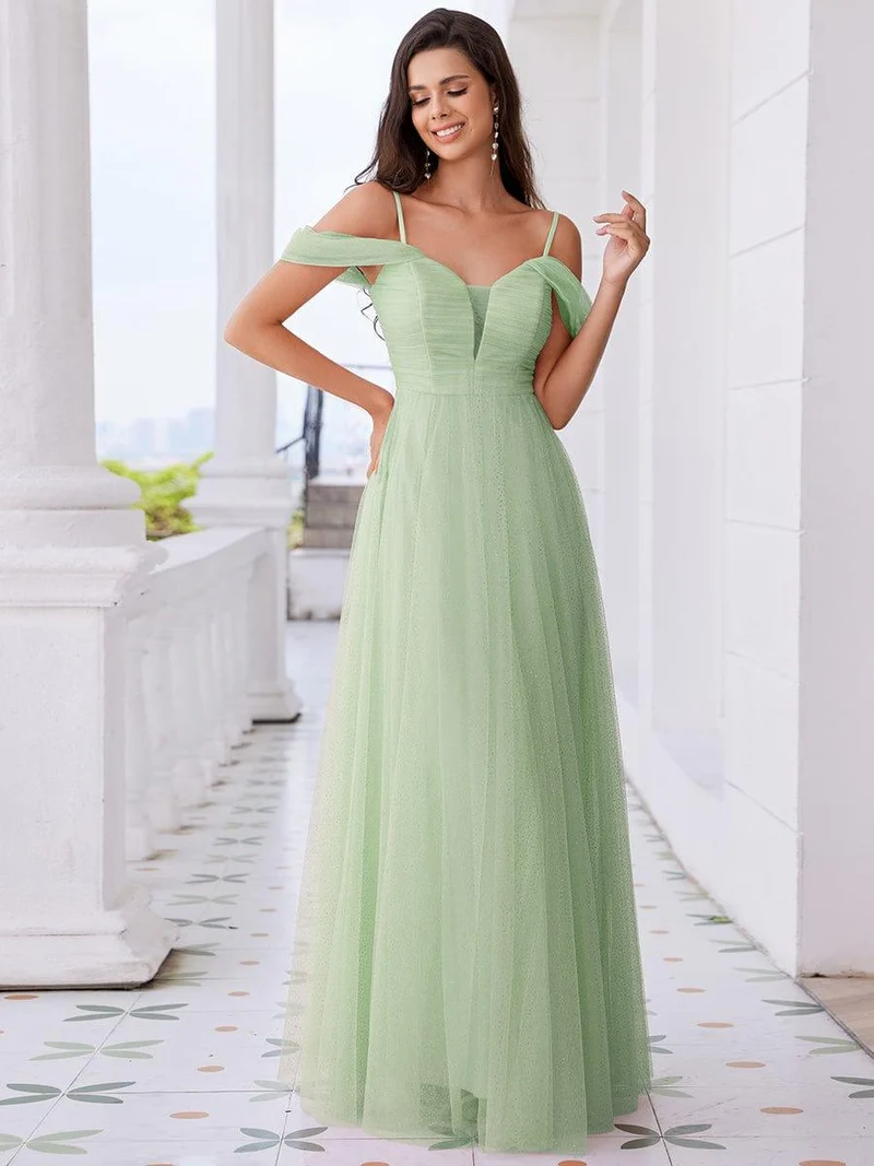 Robe de demoiselle d'honneur trapèze en tulle dos nu avec bretelles spaghetti(Vente finale)