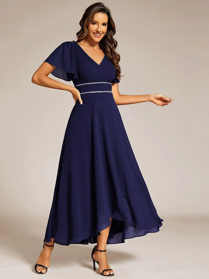 ever DAKOTA|Robe de soirée formelle en mousseline de soie à double col en V et taille ajustée