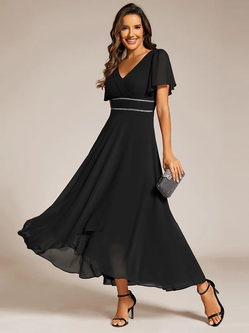 ever DAKOTA|Robe de soirée formelle en mousseline de soie à double col en V et taille ajustée