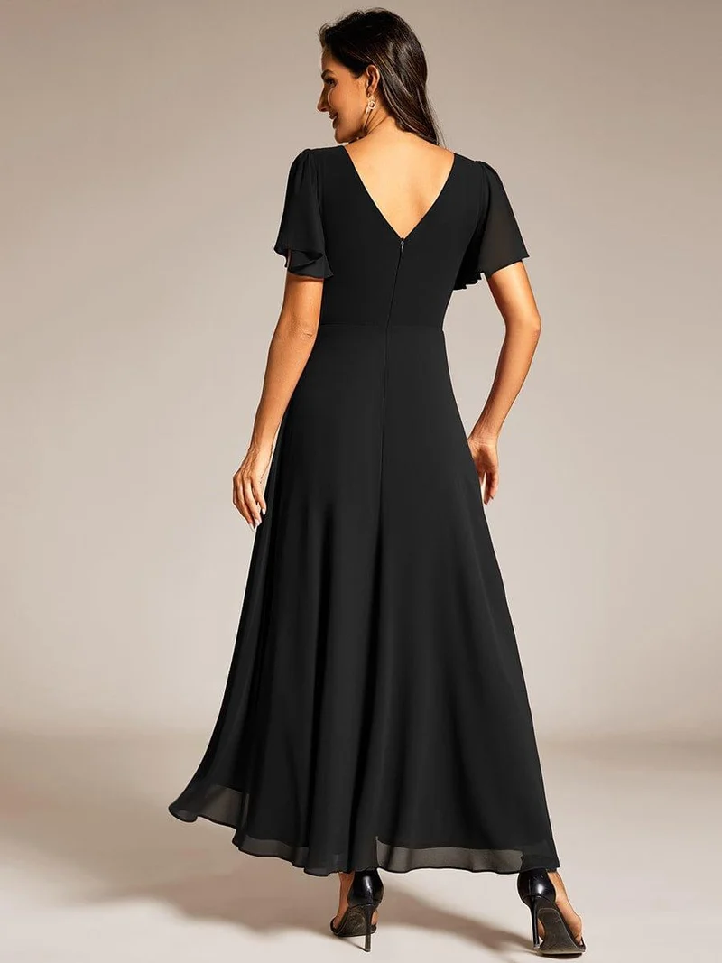 ever DAKOTA|Robe de soirée formelle en mousseline de soie à double col en V et taille ajustée