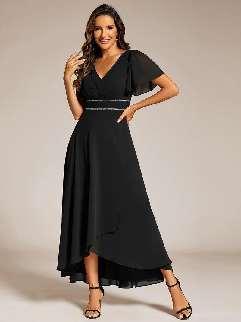ever DAKOTA|Robe de soirée formelle en mousseline de soie à double col en V et taille ajustée