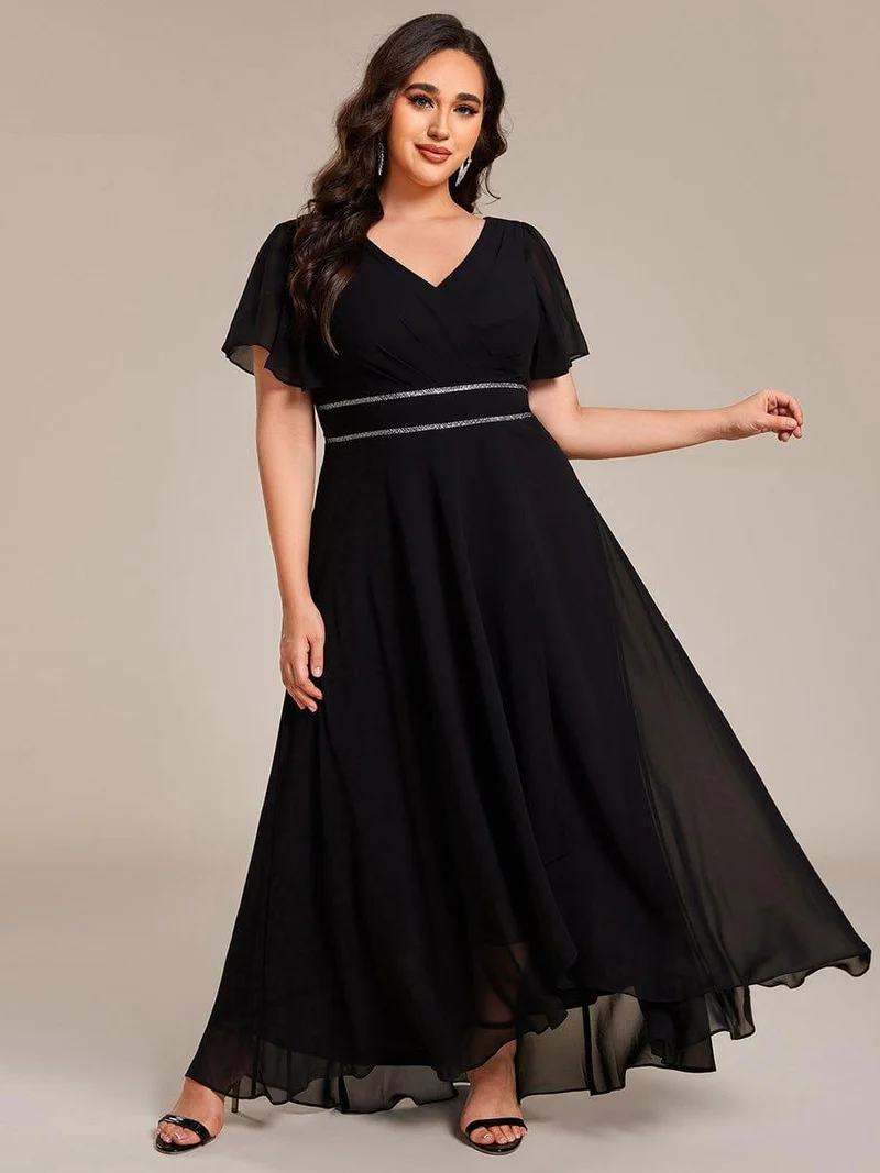 ever DAKOTA|Robe de soirée formelle en mousseline de soie à double col en V et taille ajustée