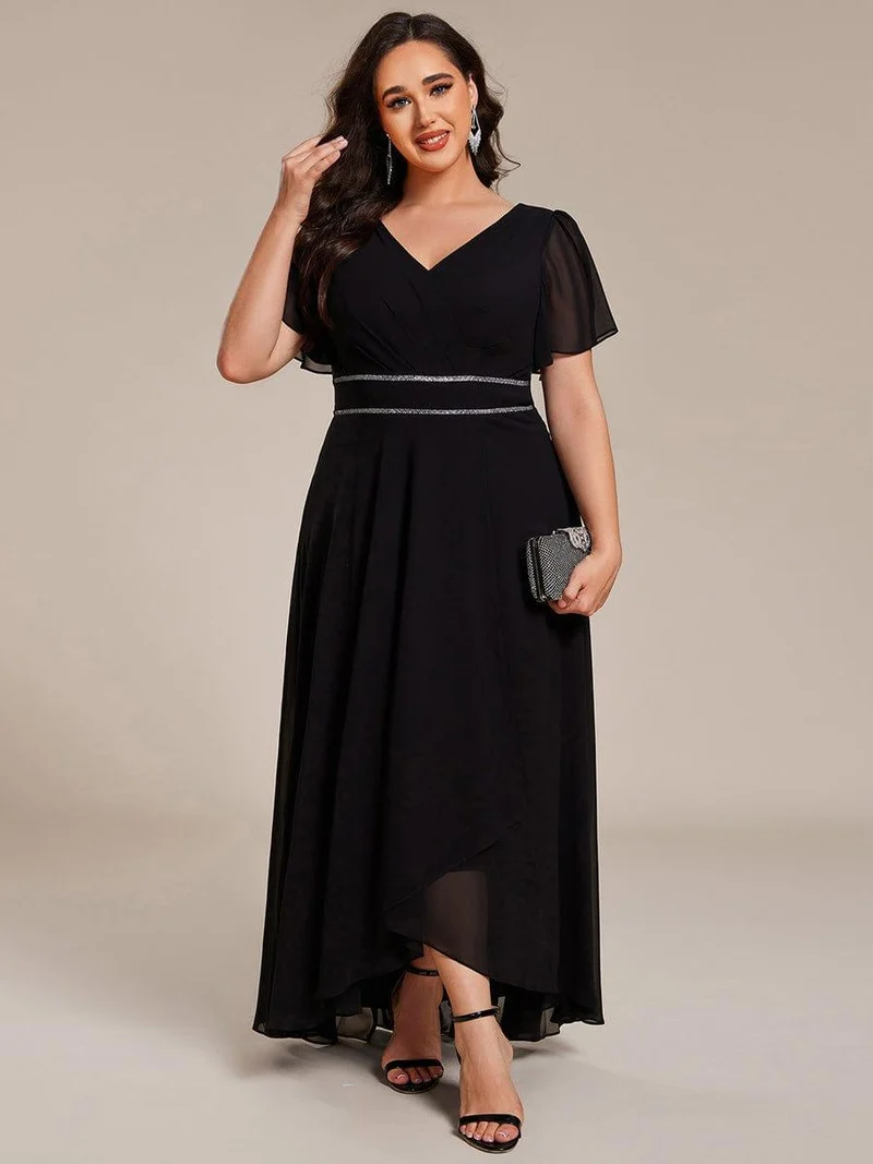 ever DAKOTA|Robe de soirée formelle en mousseline de soie à double col en V et taille ajustée