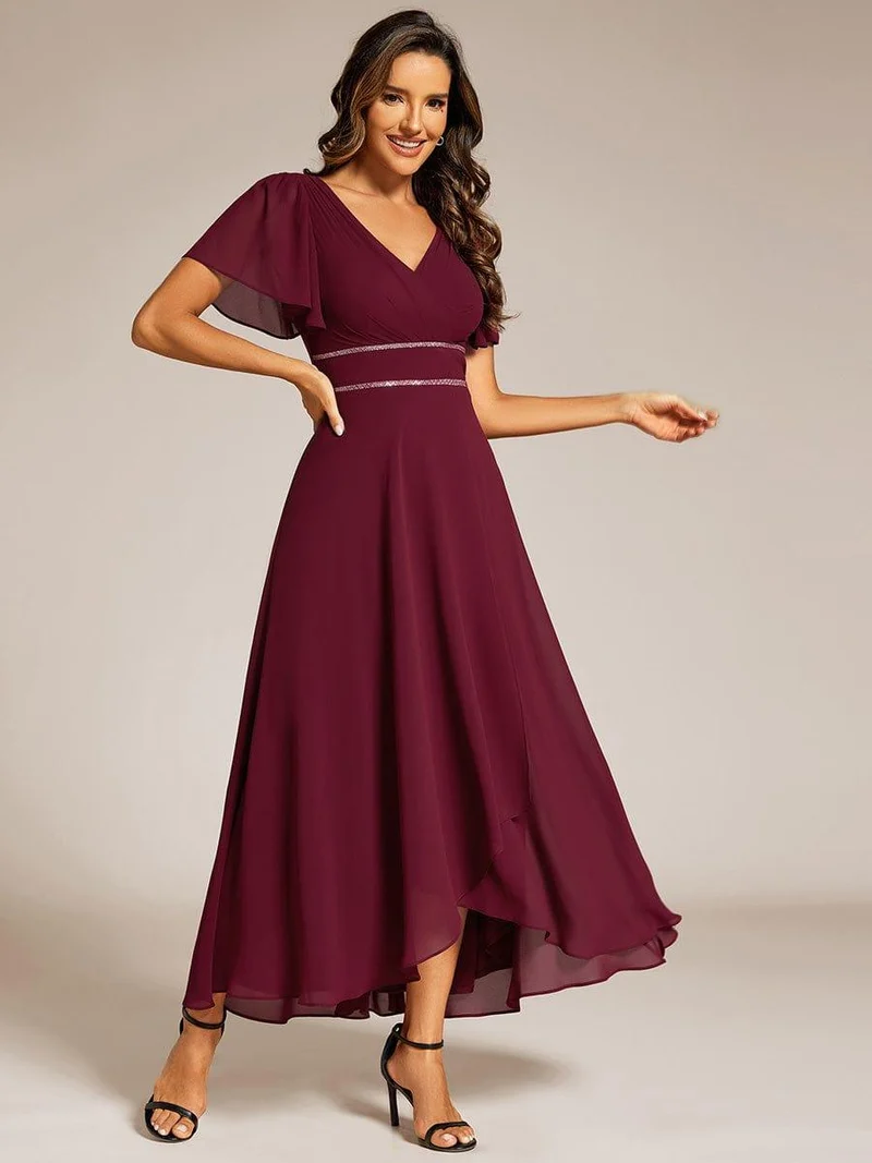 ever DAKOTA|Robe de soirée formelle en mousseline de soie à double col en V et taille ajustée