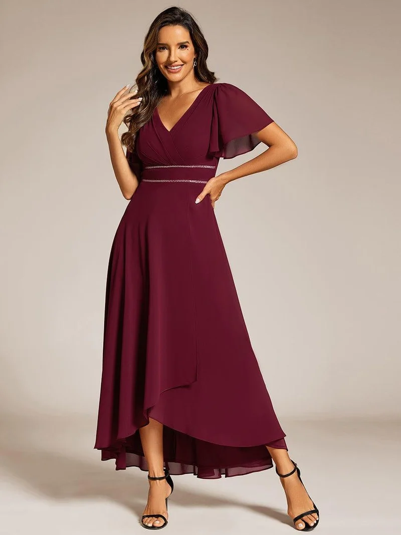 ever DAKOTA|Robe de soirée formelle en mousseline de soie à double col en V et taille ajustée