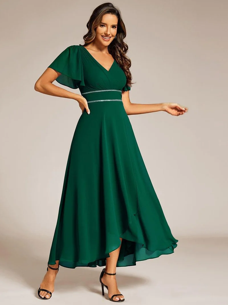ever DAKOTA|Robe de soirée formelle en mousseline de soie à double col en V et taille ajustée