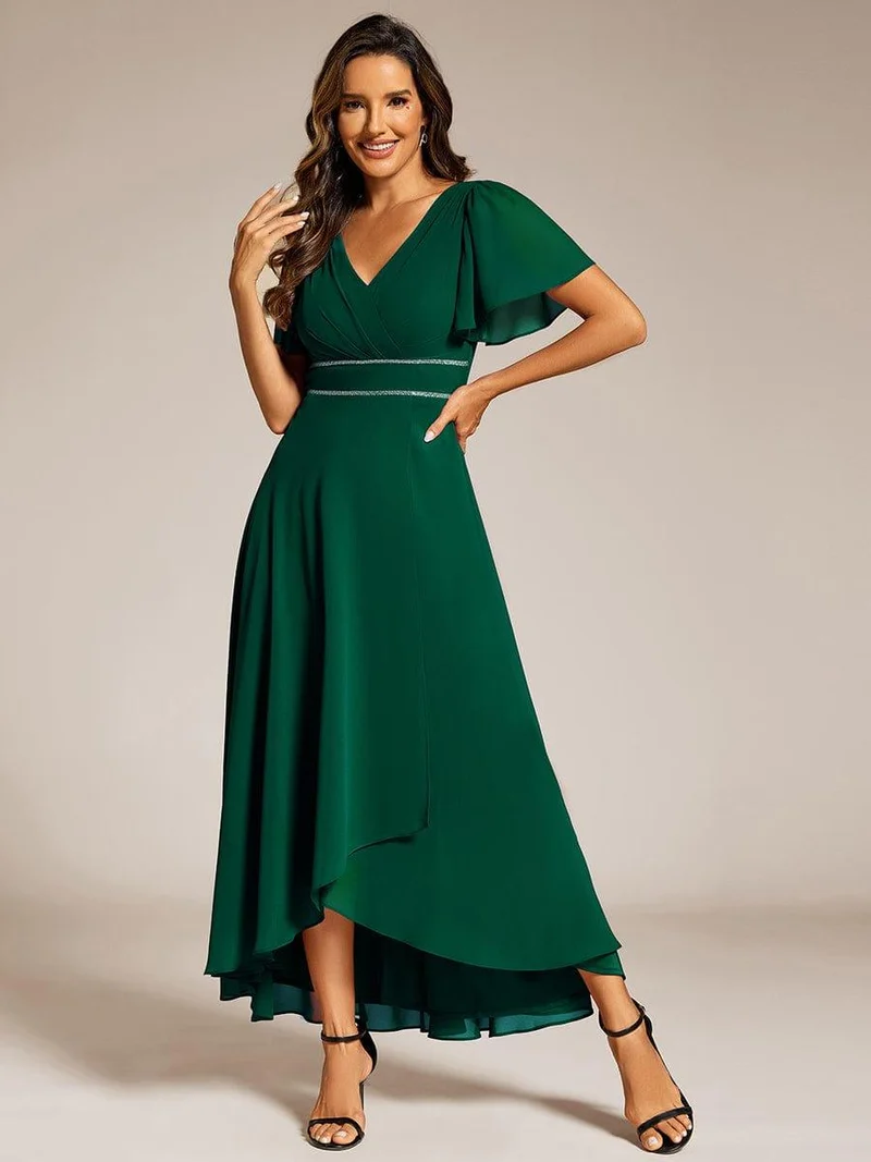 ever DAKOTA|Robe de soirée formelle en mousseline de soie à double col en V et taille ajustée