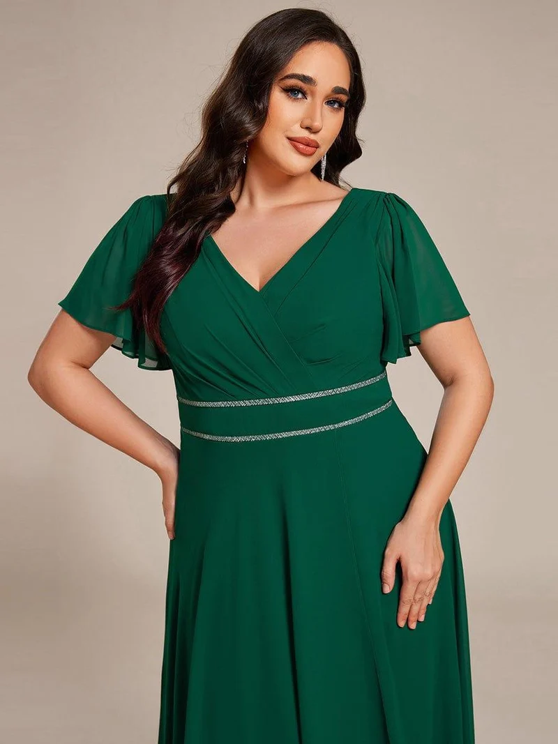 ever DAKOTA|Robe de soirée formelle en mousseline de soie à double col en V et taille ajustée