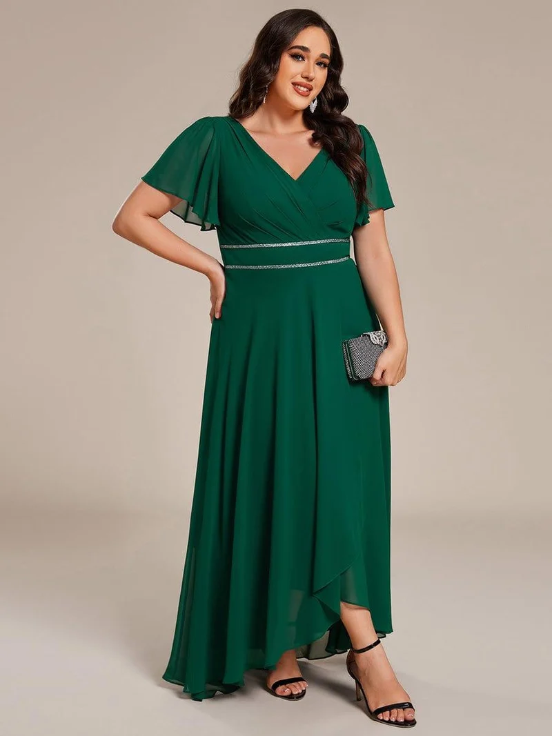 ever DAKOTA|Robe de soirée formelle en mousseline de soie à double col en V et taille ajustée