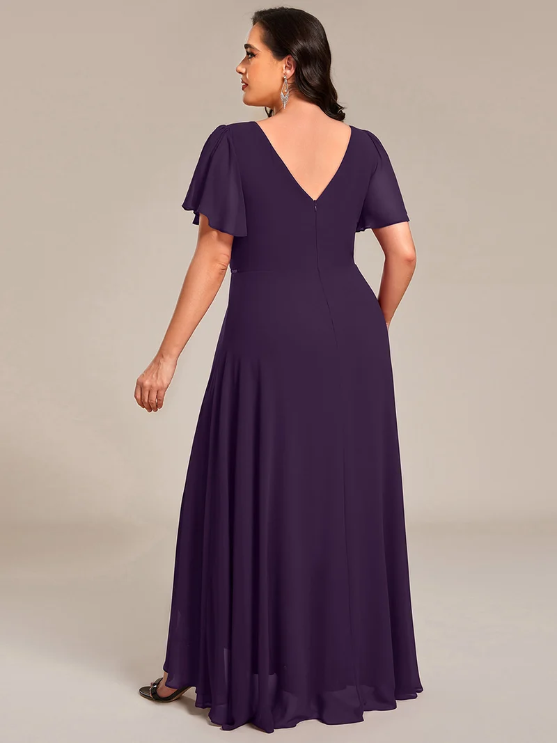 ever DAKOTA|Robe de soirée formelle en mousseline de soie à double col en V et taille ajustée