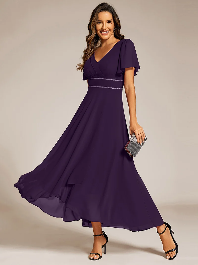 ever DAKOTA|Robe de soirée formelle en mousseline de soie à double col en V et taille ajustée