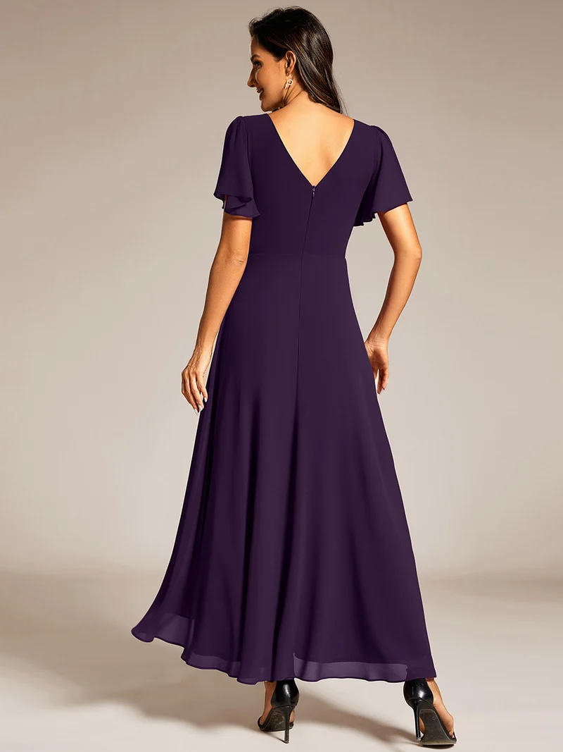 ever DAKOTA|Robe de soirée formelle en mousseline de soie à double col en V et taille ajustée