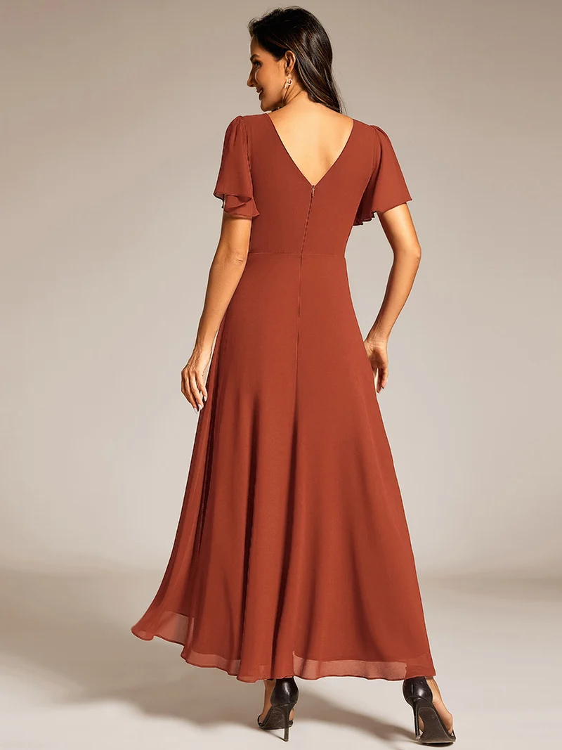 ever DAKOTA|Robe de soirée formelle en mousseline de soie à double col en V et taille ajustée