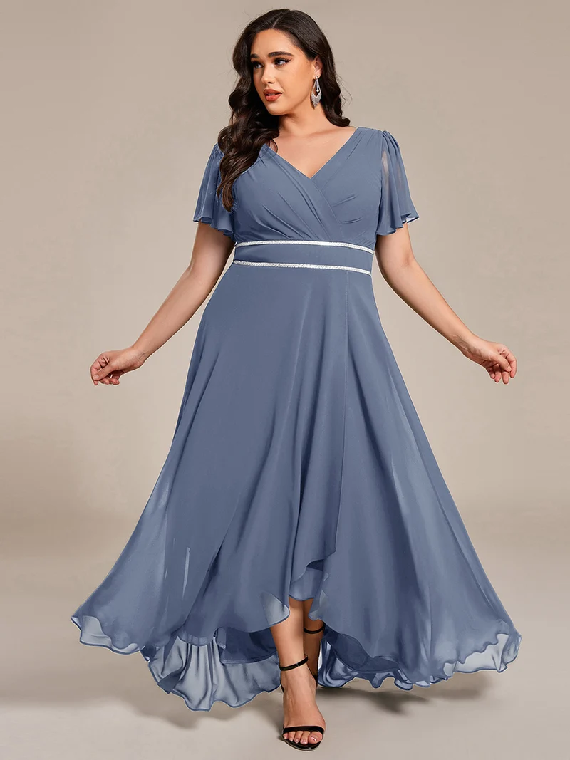 ever DAKOTA|Robe de soirée formelle en mousseline de soie à double col en V et taille ajustée